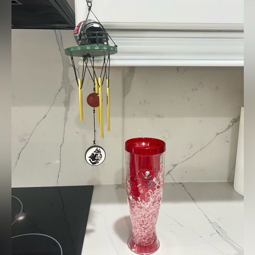 NFL Tampa Bay Buccaneers bundle: Football helmet wind chime and freezer beer mug